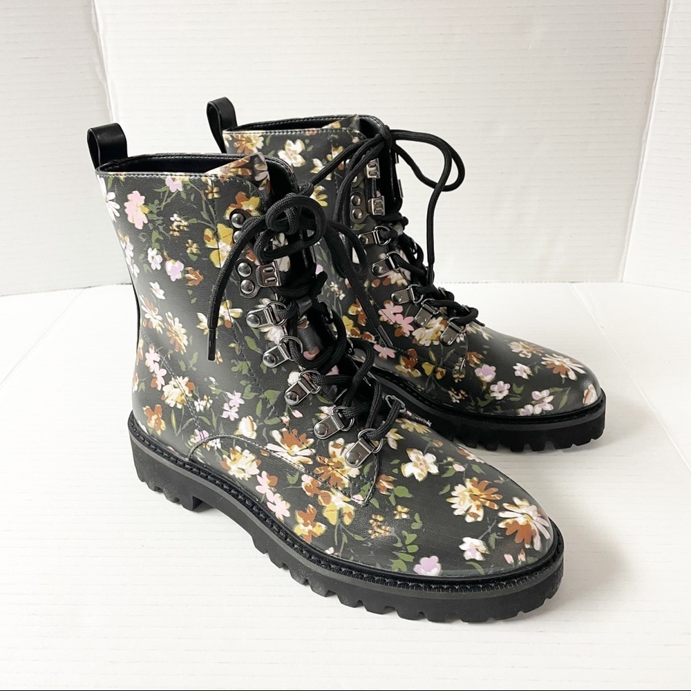 NEW Sanctuary Mode Lace-Up Combat Boot Black Multi Floral Festival 8